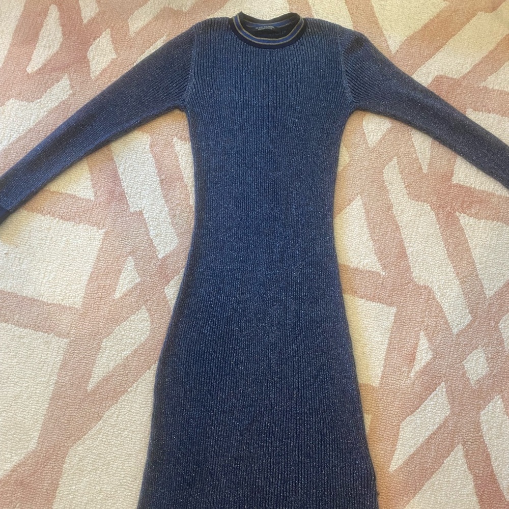 Navy blue glitter mid-length sweater dress